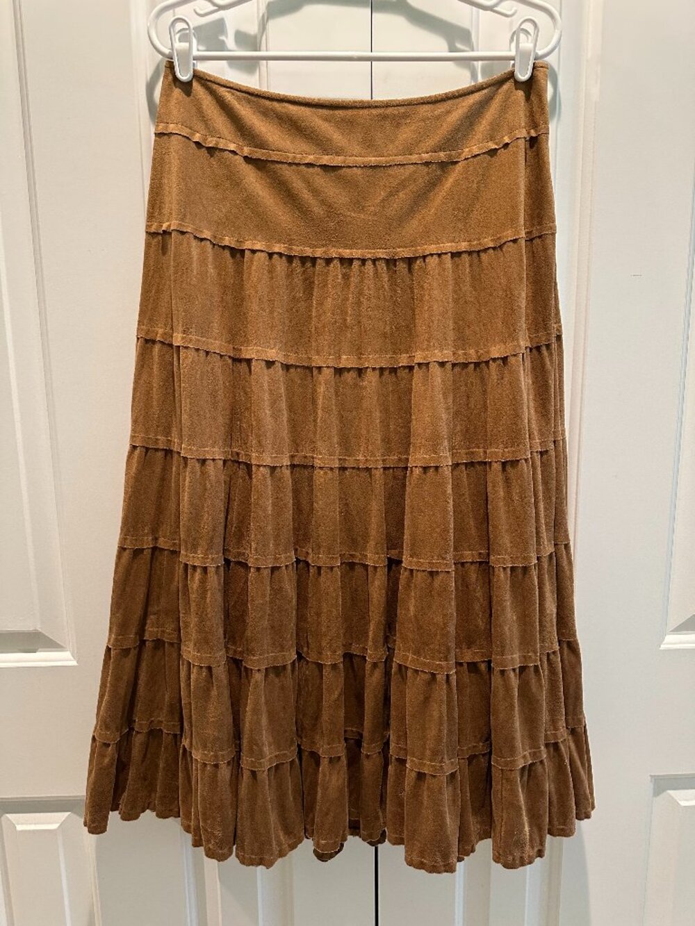 Tribal Faux Suede Tan Tiered Maxi Skirt